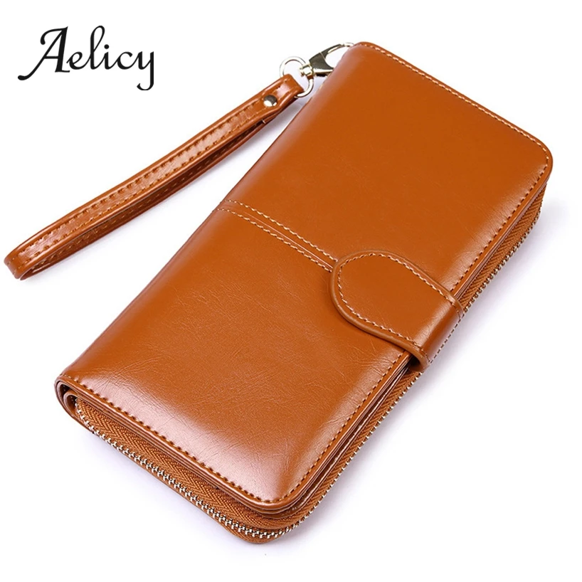 Aelicy Ретро стиль клатч Мужская качественная масло воск кожа Длинный кошелек