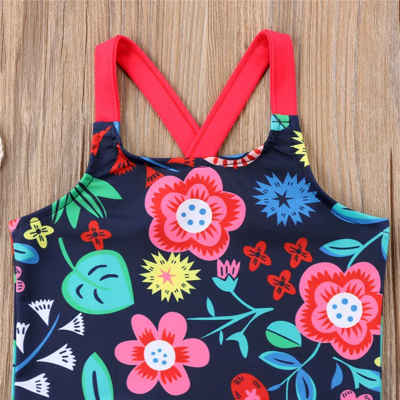 Популярный летний милый купальник для маленьких девочек Цельный с цветочным