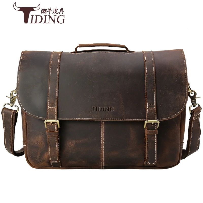 Сумка для ноутбука Crazy Horse Мужская винтажная через плечо 17 дюймов|brand briefcase|briefcase