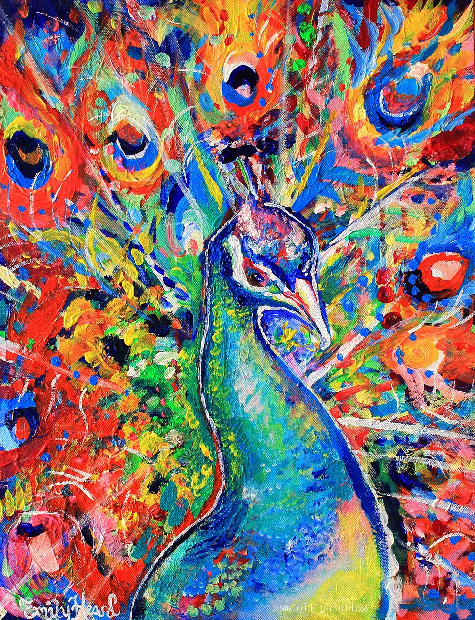 Ручная роспись красивый павлин искусство яркое картина маслом на холсте в