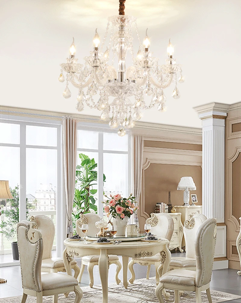 European Candle Crystal Lamp Living Room Large Crystal Chandelier Lighting Modern Atmosphere Restaurant Bedroom Hanging Lamps