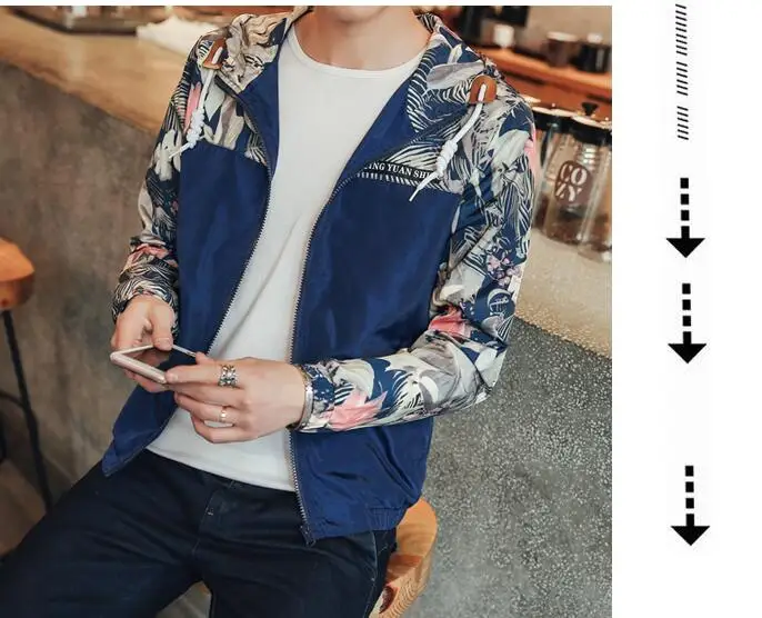 

XingDeng Hip Hop Flowers Jacket Coat Men's Hooded Jackets Men Slim Fit fashion Pilot Bomber Jacket