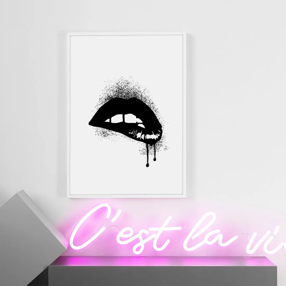 Черно белые губы очаровательный глаз скандинавские плакаты и принты настенная