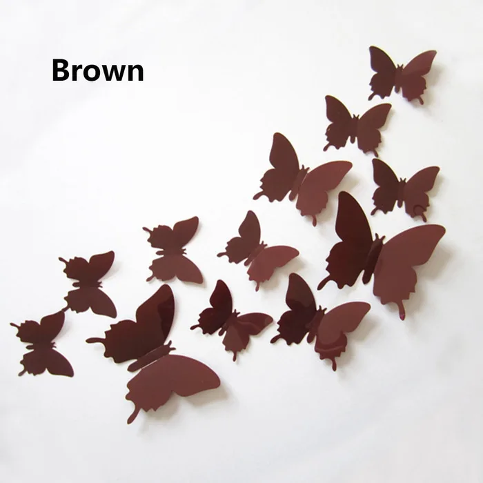 Brown 12 шт. DIY Художественный дизайн наклейки на стены домашний декор красные фиолетовые розовые украшения комнаты прекрасные 3D бабочки свадебные фотографии - Цвет: Brown