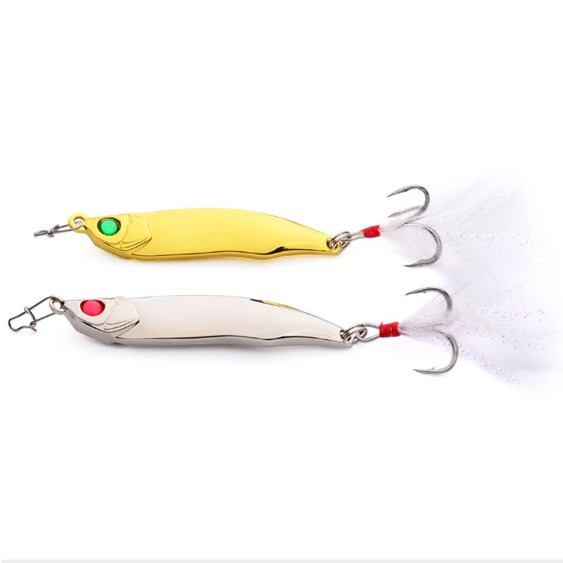 1PCS Metal Spinner Spoon Fishing Lure copper Hard Bai 10g/15g/20g/28g Artificial Sequins with Single Hookswith Feather Tackle | Спорт и