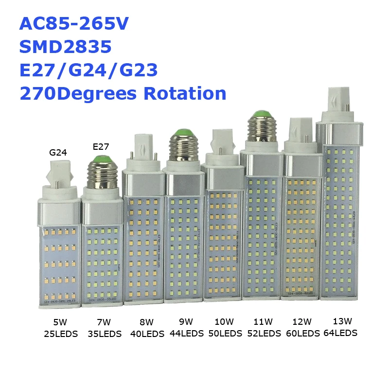 Светодиодная лампа для кукурузы 5 Вт 7 8 9 10 11 12 13 G23 G24 E27 SMD2835 AC85 ~ 265 В с