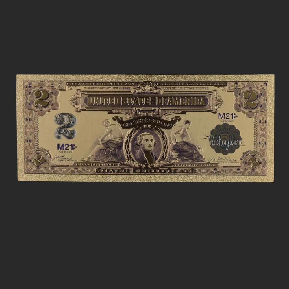 Всемирная бумага банкноты США 2 доллара Золотая фольга американский дизайн | Дом