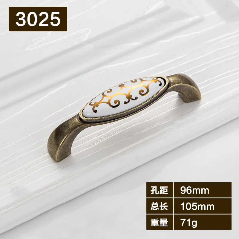 D3 96mm Старинные ручки для шкафа, антикварные бронзовые керамические ручки, винтажная ручка для ящика и ручки для кухонного шкафа, декоративная ручка - Цвет: D3 96mm