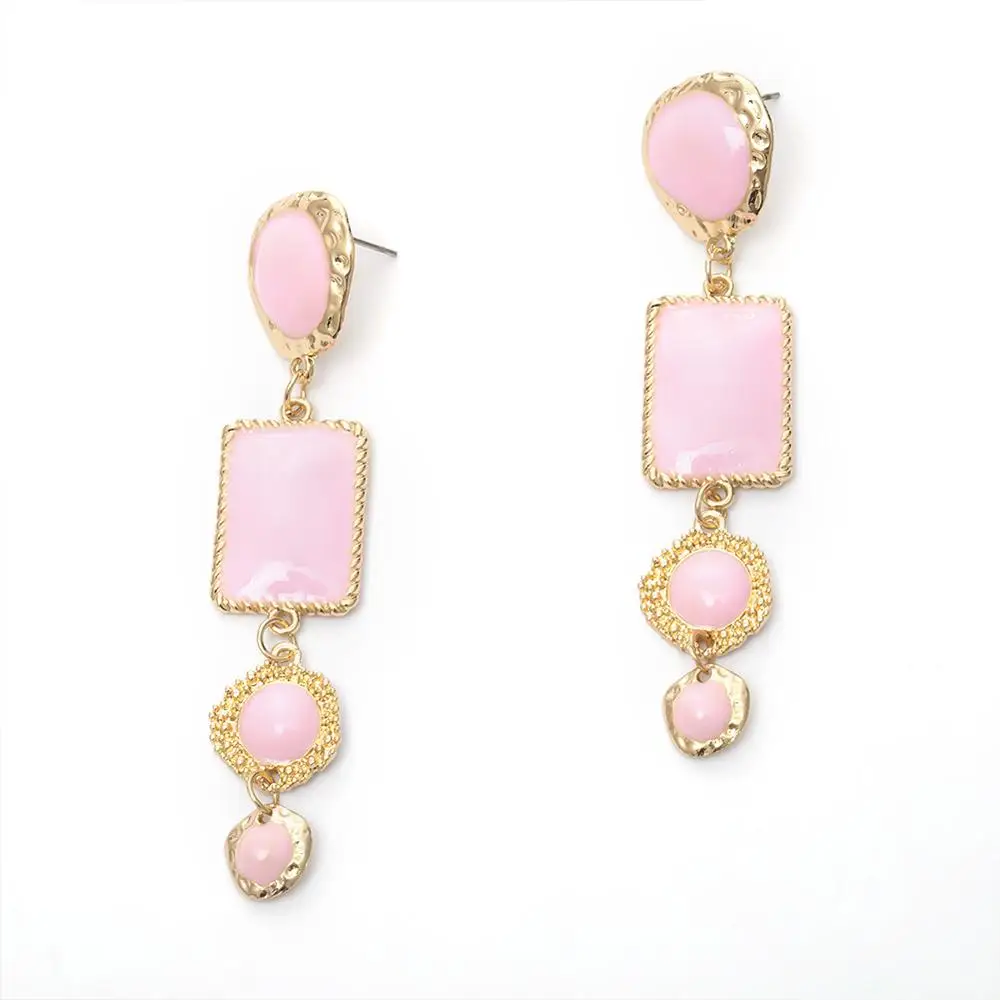 Женские длинные серьги золотого цвета винтажные квадратные висячие с розовым