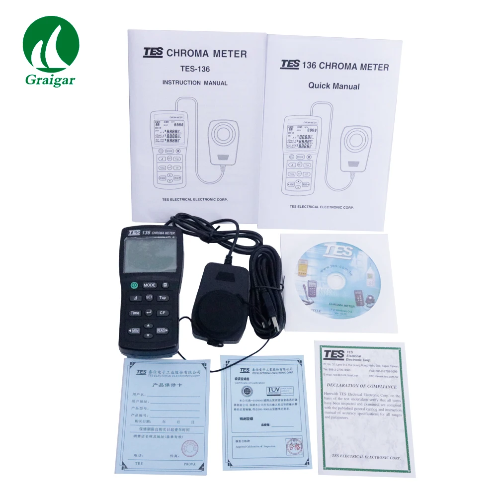 

TES-136 Portable Chroma Meter Color illuminometer Light Meter Measuring Range 0.1 to 99990 lx