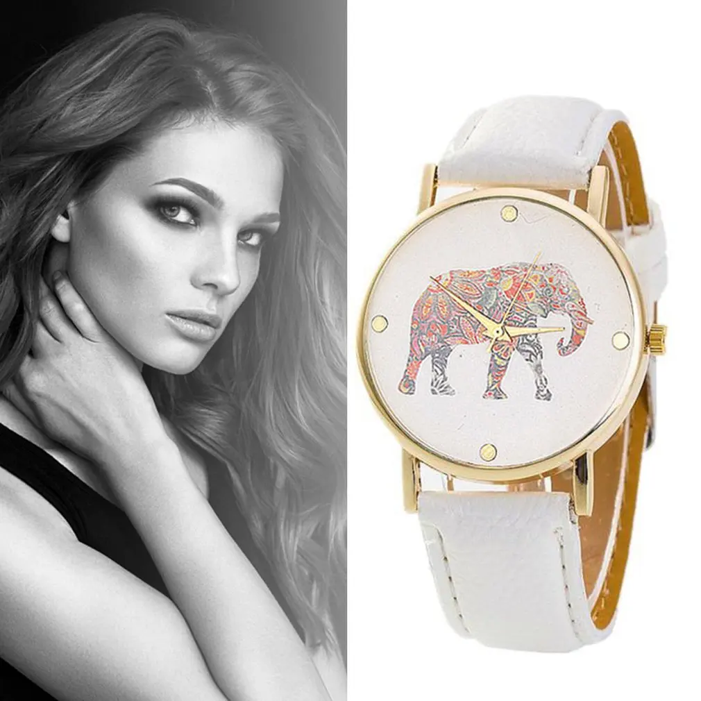 Кварцевые часы с изображением слона кожаный ремешок кварцевые роскошным круглым