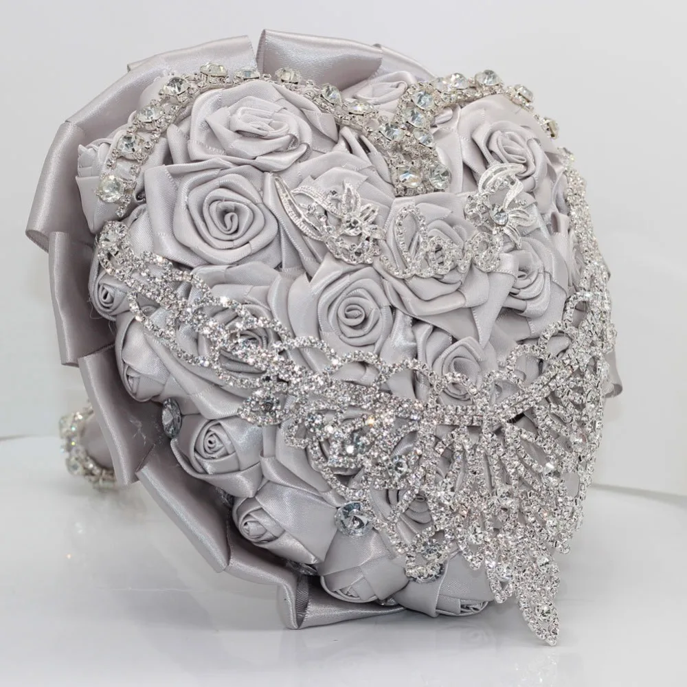 Брошь невесты Букет Серебряное сердце форма для свадебного букета со стразами