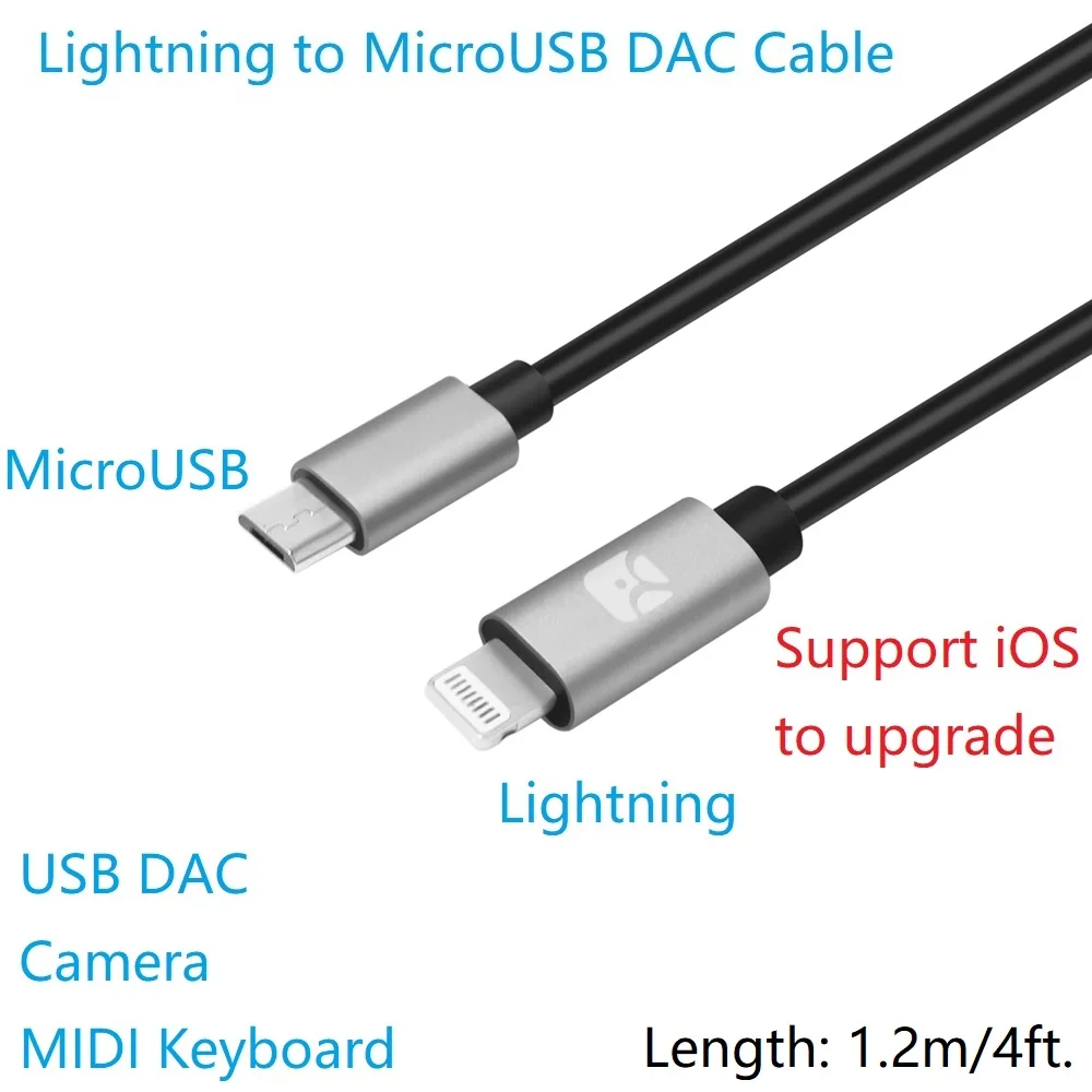 Кабель Meenova Lightning-to-MicroUSB USB DAC OTG для iPhone/iPad/iPod Chord Mojo Hugo Pha3 Fiio USB DAC HiFi Oppo HA2 K5 - Цвет: Black 1.2m 4ft