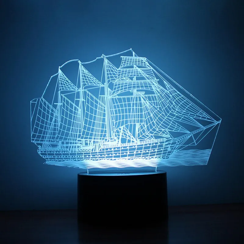 3D ночной Светильник для парусной лодки креативная светодиодная кнопка