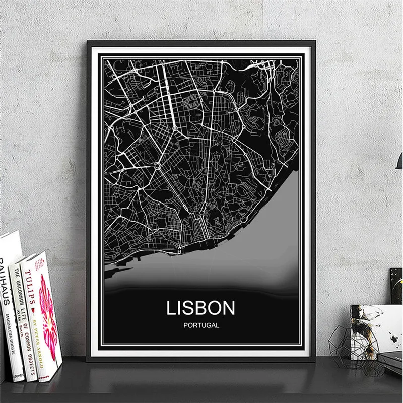 LISBON Индивидуальные карта мира Ливерпуль современный город плакат абстрактный принт холст с покрытием бумага картина маслом гостиная кафе бар Декор - Цвет: LISBON