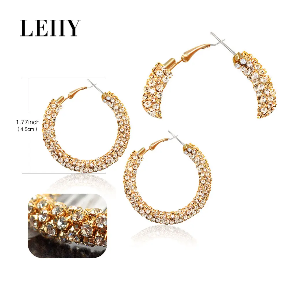 LEIIY 2 Color Temperament Crystal Hoop Earrings For Women Luxury Elegant Shiny Circle Wedding Fashion Jewelry Brincos | Украшения и