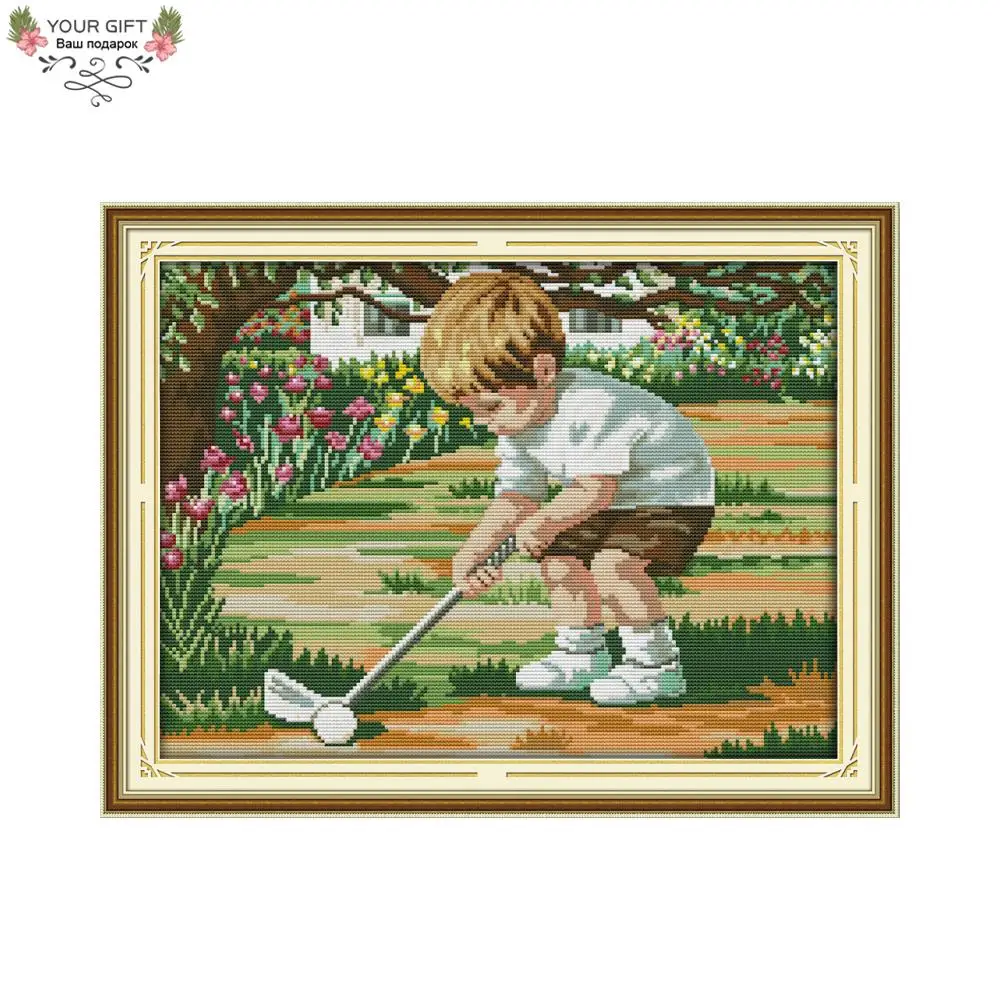 

Joy Sunday Boy Home Decor RA028 14CT 11CT Counted Stamped The Future Of Golf Needlepoint Needlework Embroidery Cross Stitch kit