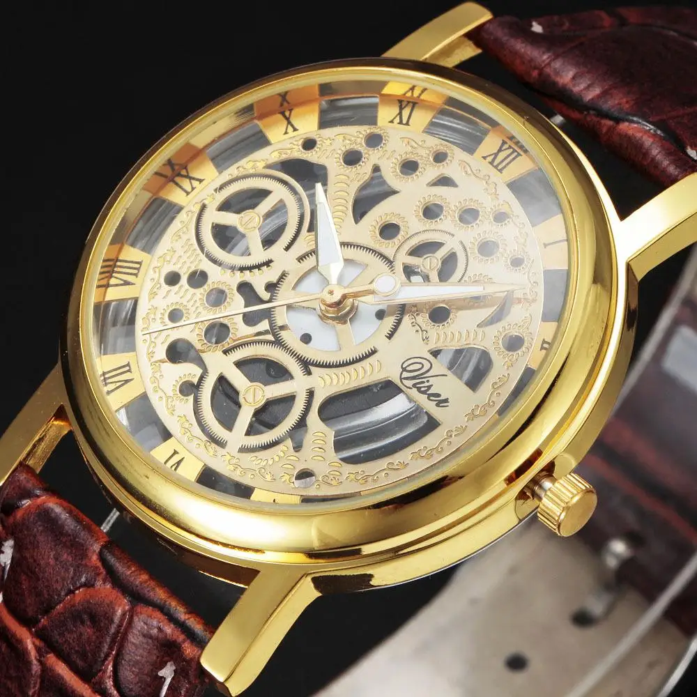 Часы наручные мужские и женские кварцевые с кожаным ремешком имитацией