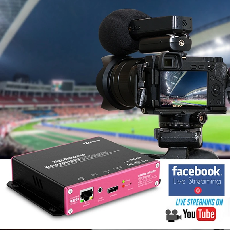 FMUSER H.264/H.265 IPTV кодировщик RTMPS HLS M3U8 HD к IP кодировщик для видео потокового видео Facebook Youtube Wowza, LAN подключение