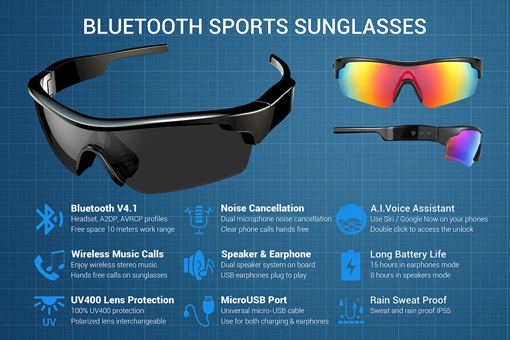 Умные очки bluetooth очки солнцезащитные очки Динамик Наушники по bluetooth чистые телефонные звонки водонепроницаемые солнцезащитные очки bluetooth музыкальный звонок