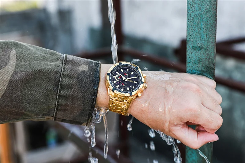 Temeite золотые роскошные часы для мужчин браслет из нержавеющей стали Кварцевые спортивные мужские часы водонепроницаемые наручные часы календарь Relogio Masculino