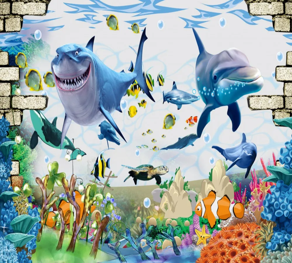 Бесплатная доставка Подводный мир фантазия Акула Дельфин фон на заказ 3d гостиная