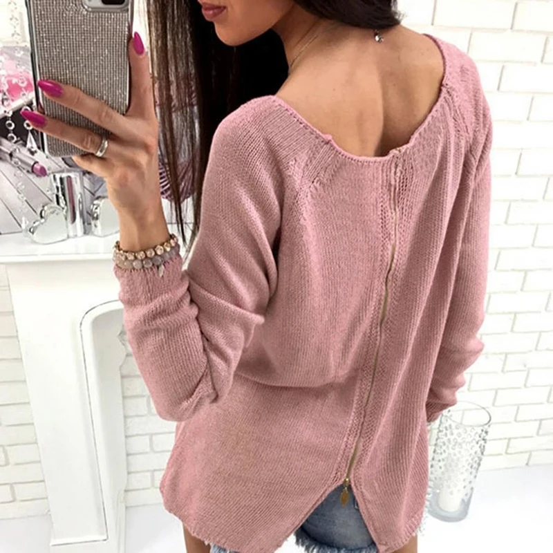 Bigsweety вязаный свитер корейский стиль с длинным рукавом молния сзади Джемперы sweter mujer осень зима женские свитера и пуловеры