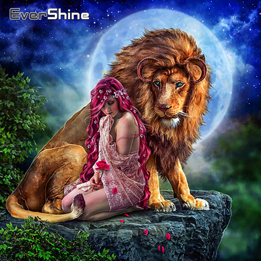 EverShine Алмазная мозаика полный макет девушка вышивка крестом картина льва