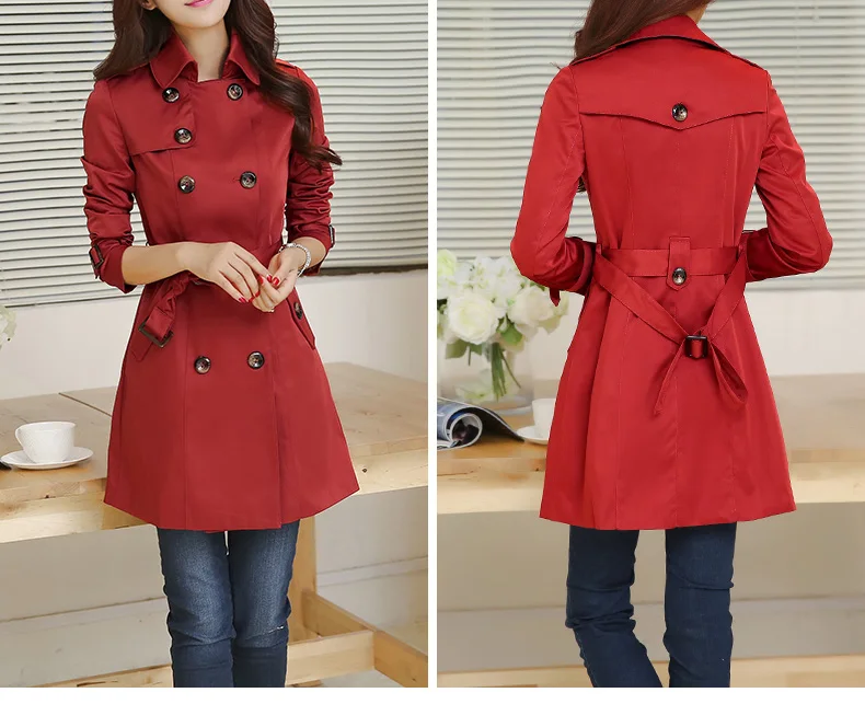 

2018 New Classic Double Breasted wind Coat For Women Black win Red And Khaki