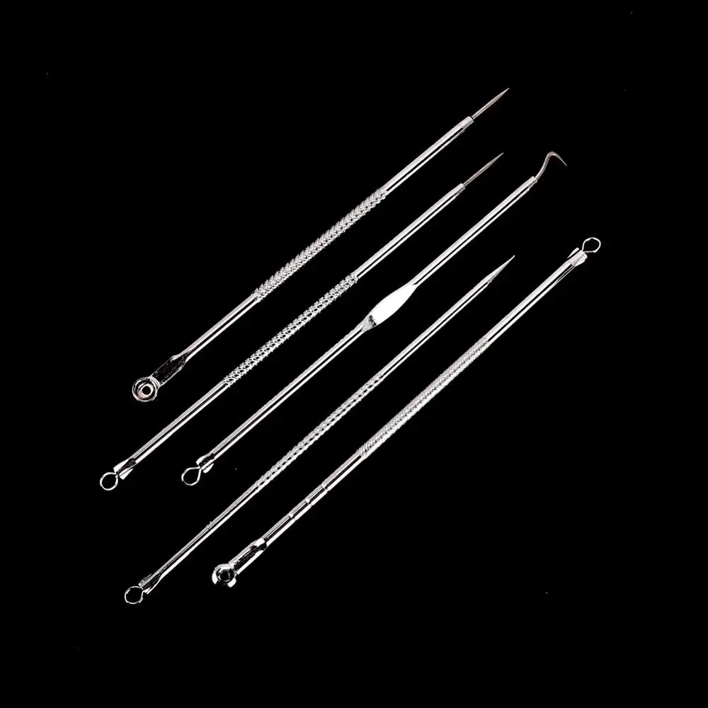 5pcs Нержавеющая сталь для удаления черных точек экстрактор угрей и комедонов иглы для удаления прыщей набор инструментов для макияжа#255327 - Цвет: 5pcs