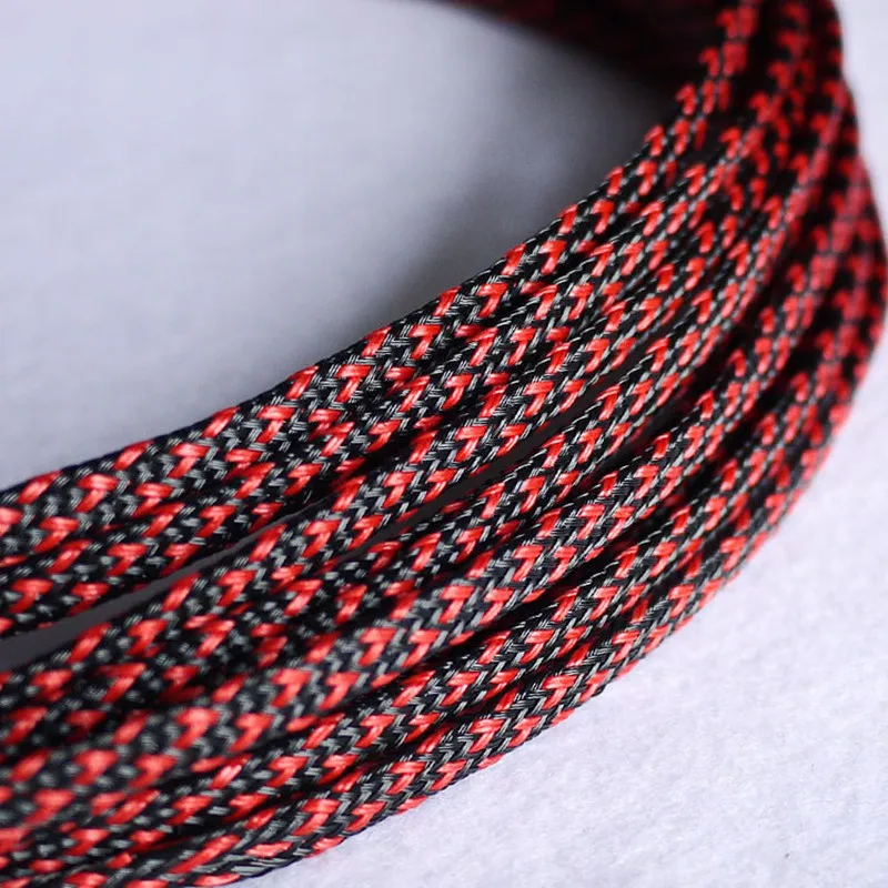 

1/5/20/50/200 Meters Black & Red - High quality 6mm Braid PET Expandable Sleeving High Density Sheathing Plaited Cable Sleeves