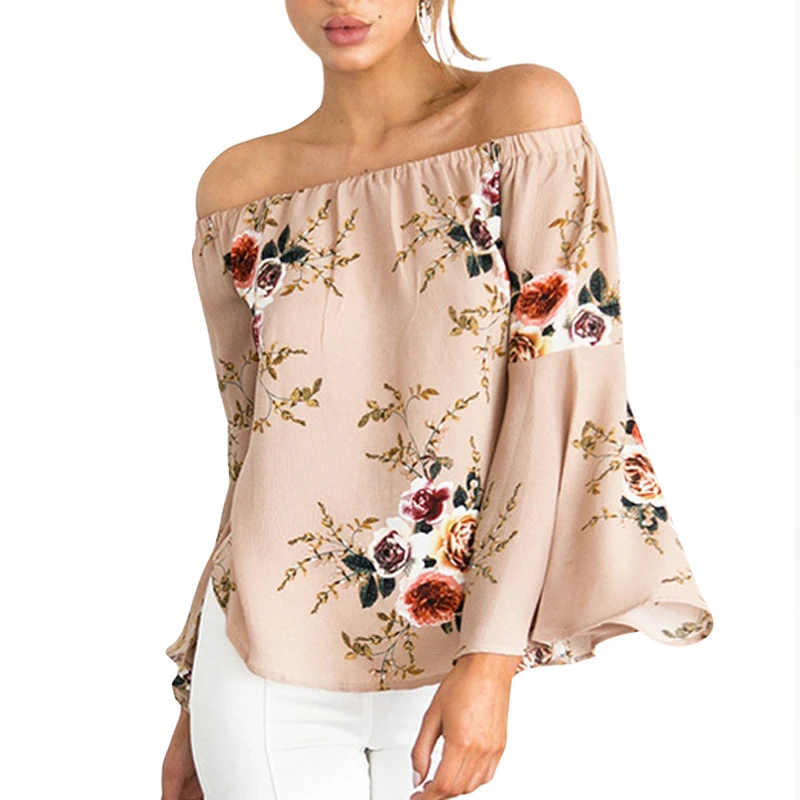 Модная сексуальная блузка с открытыми плечами оборками женская рубашка