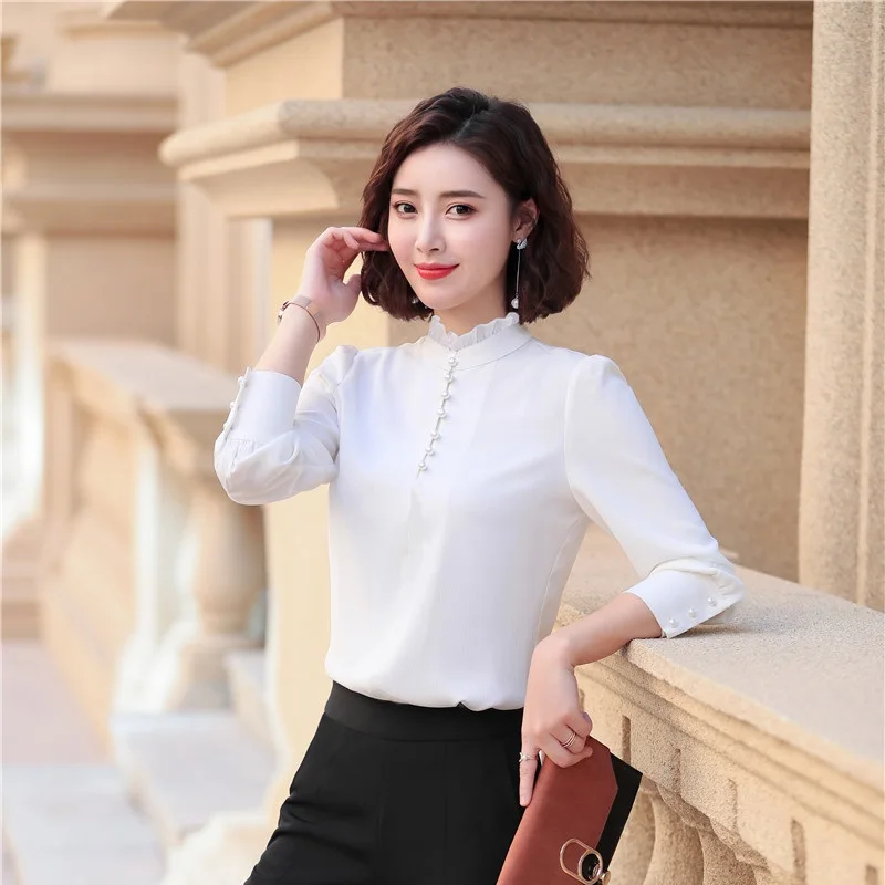 Новинка красные шифоновые блузки рубашки с длинным рукавом для женщин женская