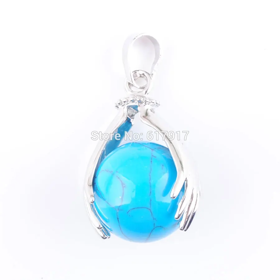 Blue Turquoise N3154 RONGZUAN натуральный Лазурит аметисты Роза кварца круглый шар камень шарик обе подвески в форме рук Рейки Чакра Ювелирные изделия 1 шт. TBN312 - Окраска металла: Blue Turquoise N3154