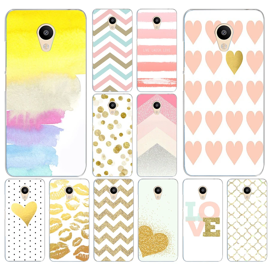 141DD роскошный золотой Блестящий жесткий прозрачный чехол с принтом для Meizu M2 M3S M3