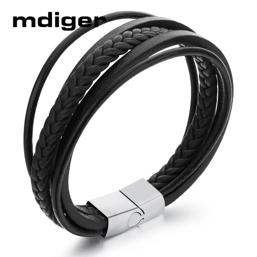 Mdiger Модные Простые несколько слоев Круглый Шнур Браслеты Шарм винтажные кожаные