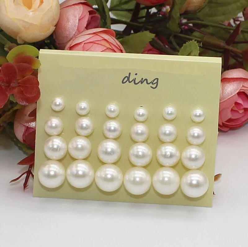 12 pair/sets модные классические белые жемчужные серьги-гвоздики для женщин элегантные капли Бронкос для девочек детей Подарки по оптовым ценами