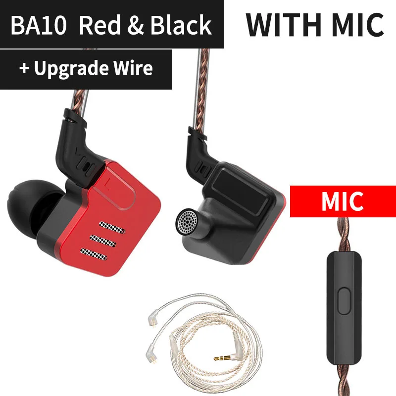 black with mic silve KZ BA10 5BA гибридные наушники-вкладыши металлические наушники Monito спортивные bluetooth наушники HIFI DJ гарнитура вкладыши AS10 ZST ZS10 - Цвет: black with mic silve