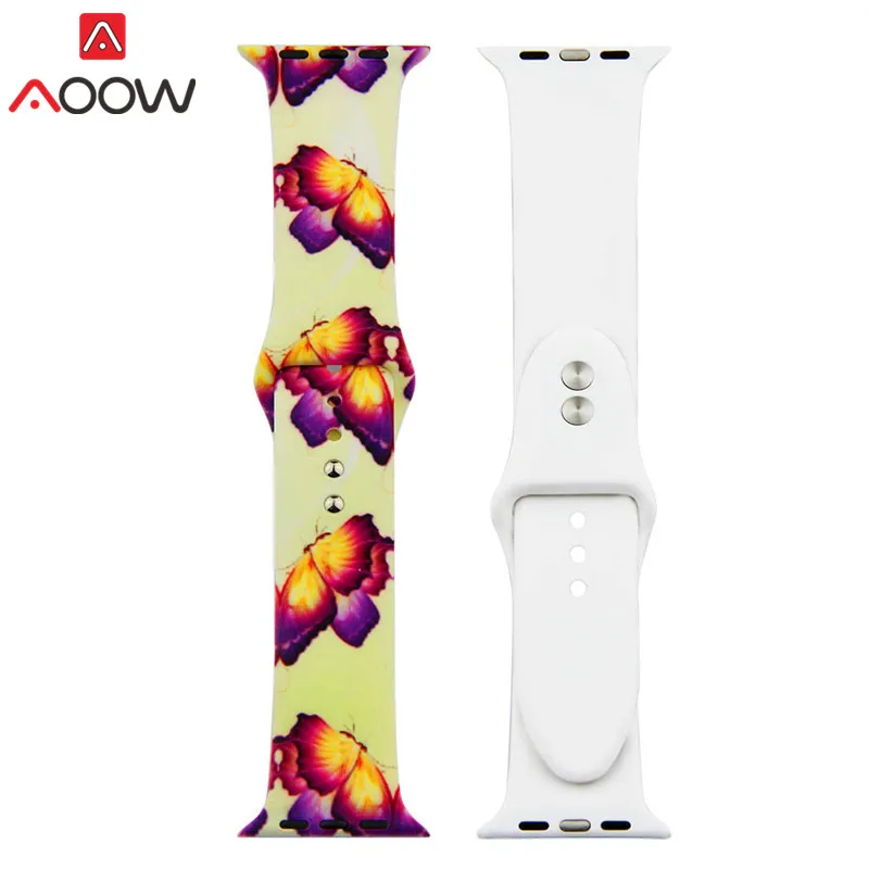 Color 15 38 цветов силиконовый ремешок для часов Apple Watch 38 мм 42 мм 40 мм 44 мм цветочный узор браслет ремешок для iwatch 1 2 3 4 браслет - Цвет ремешка: Color 15