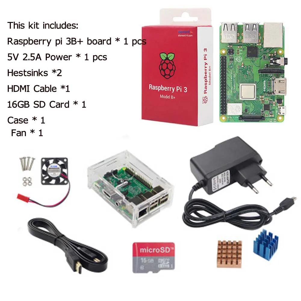 Raspberry Pi 3 Model B + плюс плата теплоотвод адаптер питания источник переменного тока 1