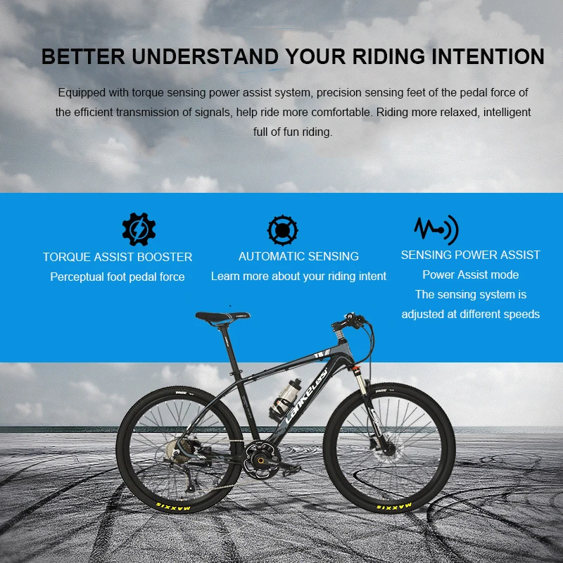 

26inch Electric ebike power assist bike MTB torque sensor 6-Gear booster 9 speed oil spring fork electric mountian PAS bike