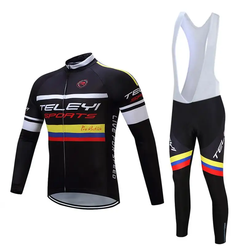 

TELEYI Men Long Sleeve Cycling Jersey MTB Bicycle Clothing Sets Quick Dry Ropa Ciclismo Bike Jersey Long Bib Pants Pad Sets