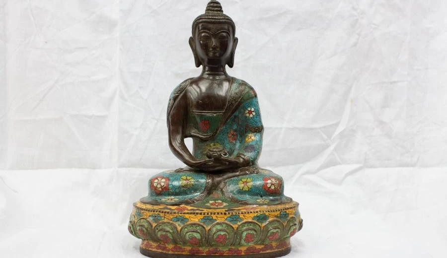 11&quotTibet Buddhist Fane Old Bronze Cloisonne Amitayus Shakyamuni Buddha Statue | Дом и сад
