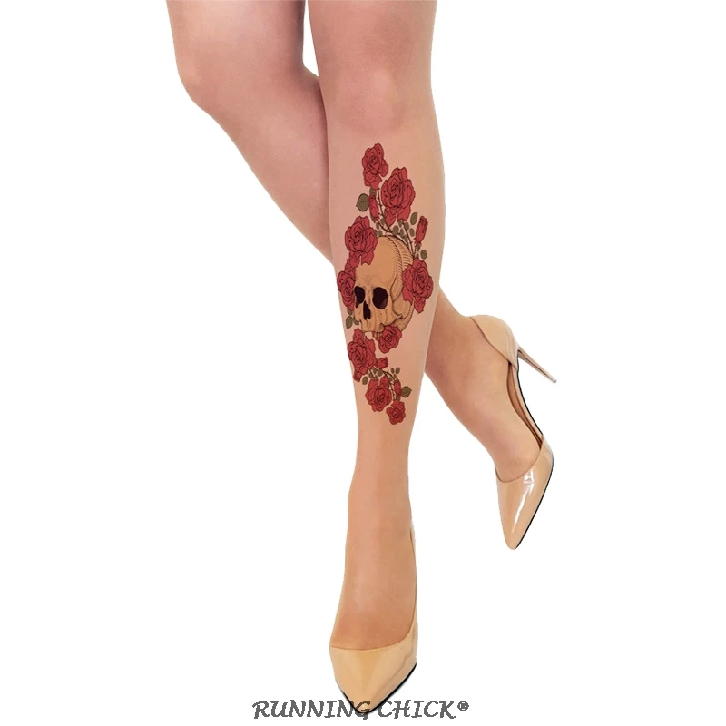 Чулки с принтом черепа розы | Женская одежда