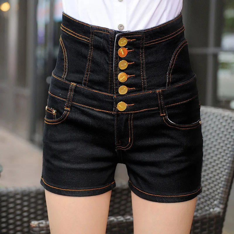 Women Shorts Feminino Summer Female High Waist Denim Ladies Button Solid Color Slim Hip Jeans Plus Size S-5XL Y44 | Женская одежда