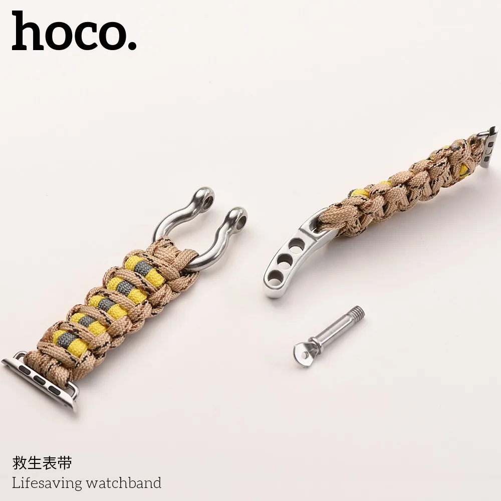 Беспроводное зарядное устройство HOCO выживания на открытом воздухе ремешок для наручных часов Apple Watch, ремешок 42/44 мм 38/40 мм нейлоновая веревка ремень браслет для наручных часов iWatch серии 4, версия 1, 2, 3, ремешок