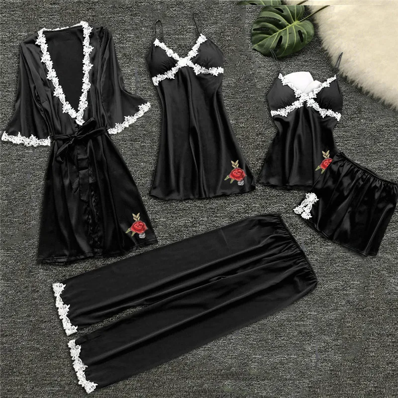 5PC Suit Women Sexy Nightwear Underwear Babydoll Sleepwear Dress 5PC Suit