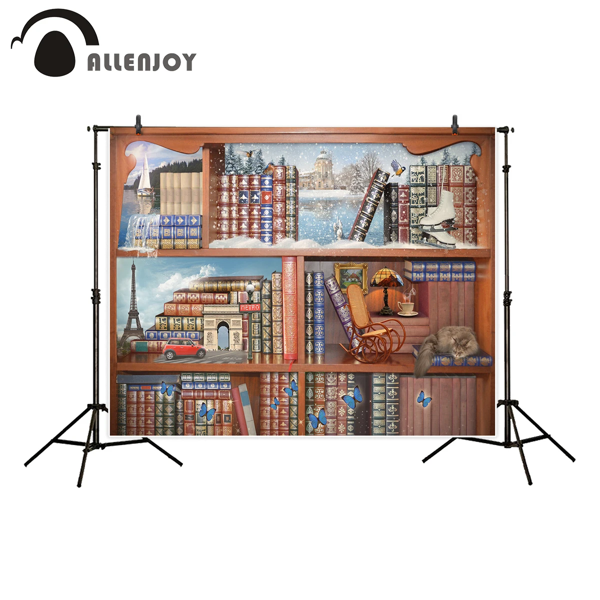 Фон для фотосъемки Allenjoy Волшебный мир книги Эйфелева башня Кот Бабочка фон
