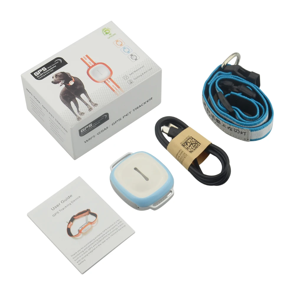 With box Blue GT011 беспроводной gps-трекер для домашних животных Водонепроницаемый IP66 ошейник для собак и кошек gps-локатор устройство слежения против потери отслеживание в реальном времени гео-забор - Цвет: With box Blue