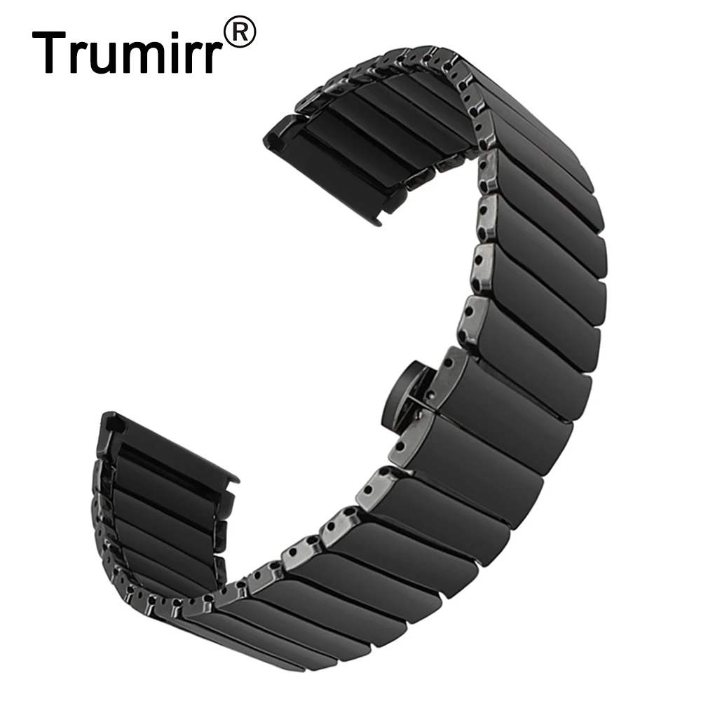 

22mm Ceramic Watchband for Samsung Gear S3 Classic / Frontier R760 R770 Porcelain Watch Band Steel Butterfly Buckle Wrist Strap